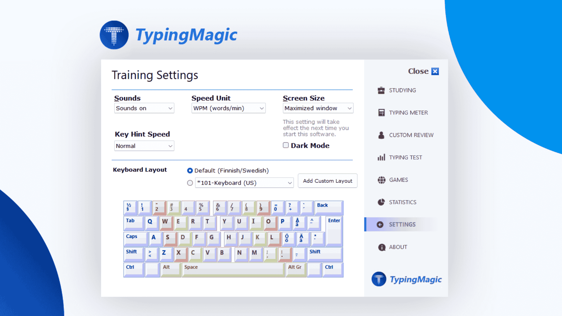 Training Settings and Dark Mode